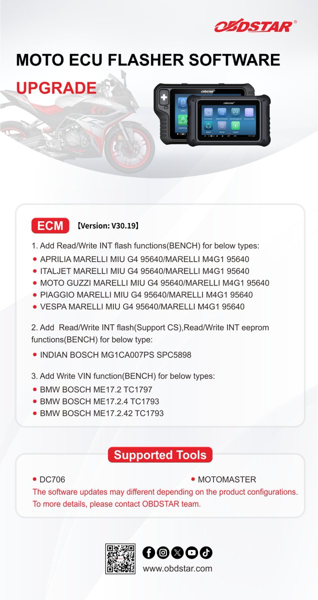 #Motorcycle #SoftwareUpgrade
🌟Diagnostic
🌟IMMO
🌟ECU Flaser-ECM

#Motorcyclerepair #MotoTech #MotoIMMO #MotoDiag #MotoECU #MotrocycleScanner #Diagnostic #Addkeys
