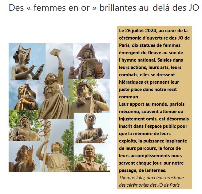 humanitelles's tweet photo. Un article sur le blog Humanitelles "Des femmes en or" brillantes au-delà des JO https://t.co/uDDFqRuFPX publié à l'occasion de l'installation Porte de la Chapelle des 10 statues de femmes pionnières apparues dans le tableau "Sororité" lors de l'ouverture des JO de Paris . https://t.co/KRb2ggeHid