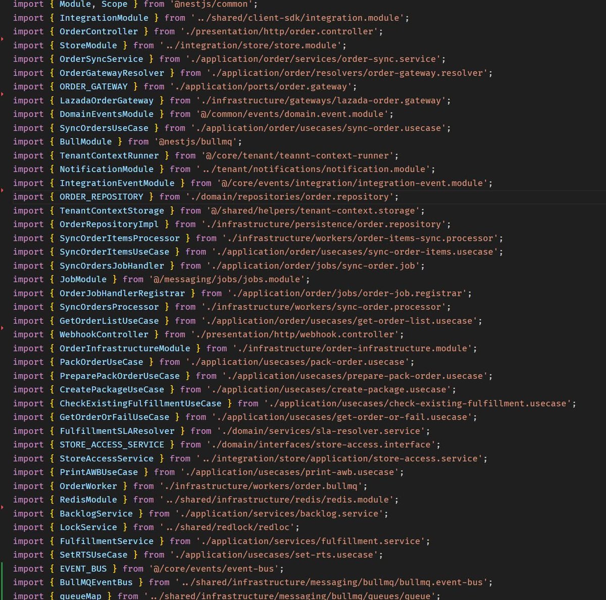 &gt;open old office project
&gt;open file order-management module
&gt;full of imports