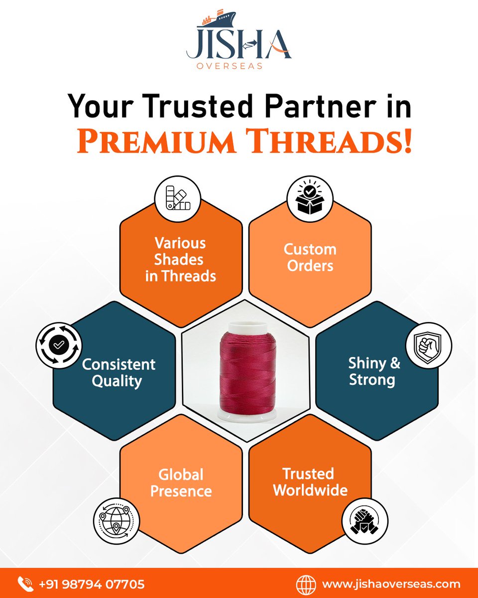 jishaoverseas's tweet image. Elevate your creations with threads that truly perform!

Jisha Overseas delivers consistent quality, stunning shine, and incredible strength for all your textile needs.

Craft your vision with confidence.

#JishaOverseas #PremiumThreads #TextileIndustry #QualityThreads