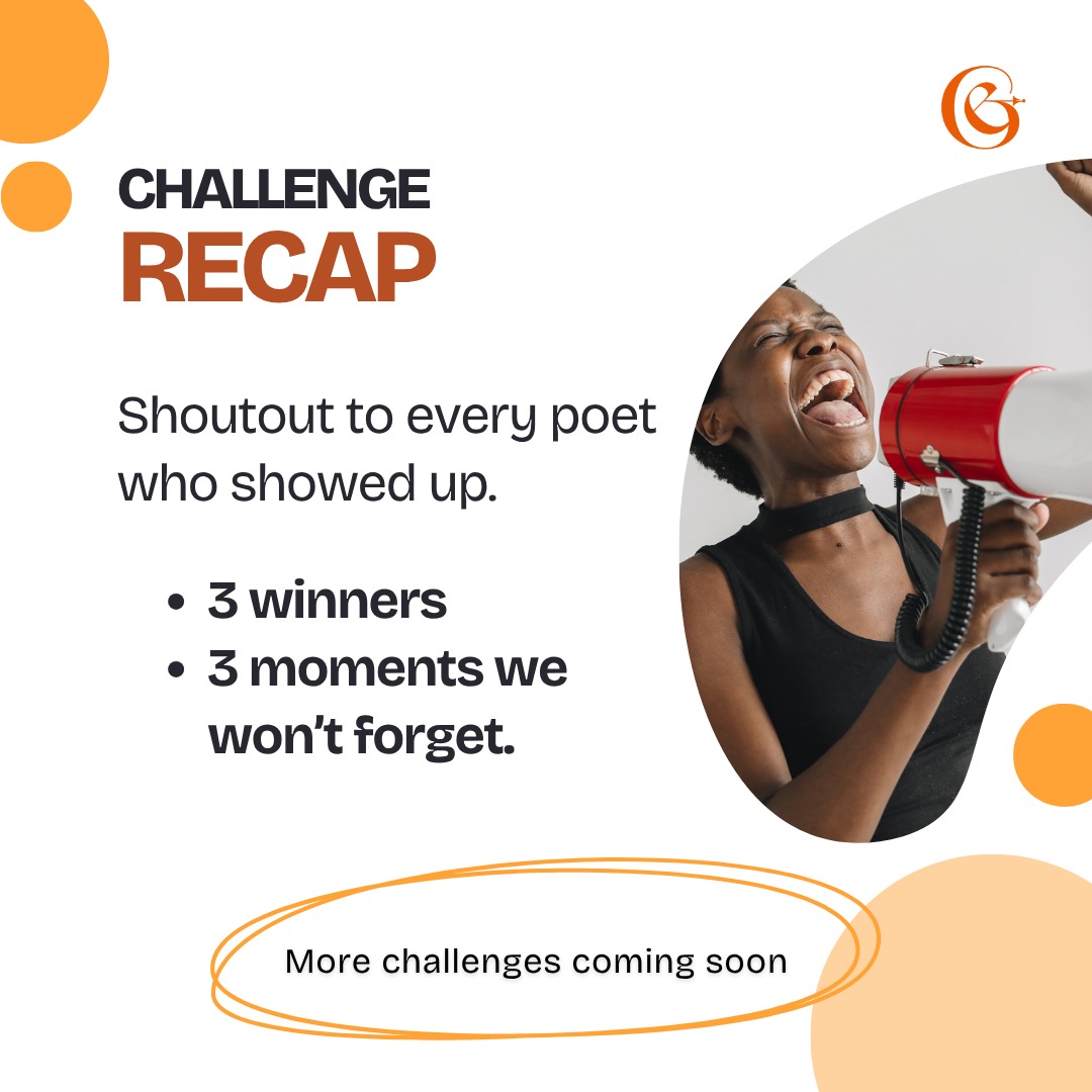 GwenevierJones (@gwenevierjones) on Twitter photo And that’s a wrap on our 3-day poetry challenge! ✨
Thank you to every single person who wrote, liked, retweeted or cheered someone on, you made it beautiful.
Special shoutout to our winners:
🏆 <a href="/oyeisrael4/">Izzi the Weak</a>
🏆 <a href="/Shalomdam07/">Pharm in the making 🤭💊💉</a>
🏆 <a href="/toluuuu08/">feebeeforensic🌚🫶🏾❤️✨</a>
See you at the next challenge and happy And that’s a wrap on our 3-day poetry challenge! ✨
Thank you to every single person who wrote, liked, retweeted or cheered someone on, you made it beautiful.
Special shoutout to our winners:
🏆 <a href="/oyeisrael4/">Izzi the Weak</a>
🏆 <a href="/Shalomdam07/">Pharm in the making 🤭💊💉</a>
🏆 <a href="/toluuuu08/">feebeeforensic🌚🫶🏾❤️✨</a>
See you at the next challenge and happy