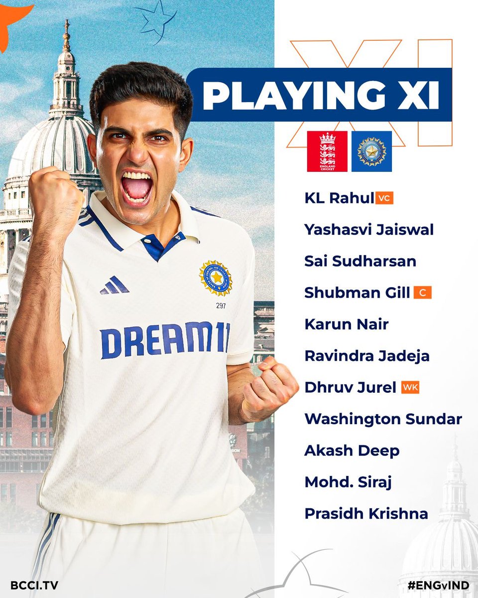 🚨5th Test Kennington Oval🚨 
England won the toss and elected to bowl.
#TeamIndia Playing XI for the 5th and Final Test.

#TeamIndia #ENGvIND #5thtest #kuldeepyadav #arshdeepsingh #karunnair