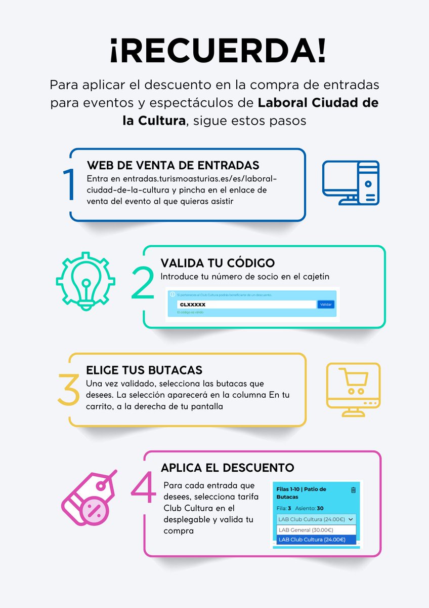 Club Cultura Asturias (@clubculturapa) on Twitter photo ‼ Toma nota de la forma correcta para aplicar el #descuento en la compra de entradas para los eventos y espectáculos de <a href="/LaboralCdlC/">Laboral Ciudad de la Cultura</a> 👇
Y si tienes dudas...
escríbenos a club@turismoycultura.asturias.es 📧 ‼ Toma nota de la forma correcta para aplicar el #descuento en la compra de entradas para los eventos y espectáculos de <a href="/LaboralCdlC/">Laboral Ciudad de la Cultura</a> 👇
Y si tienes dudas...
escríbenos a club@turismoycultura.asturias.es 📧