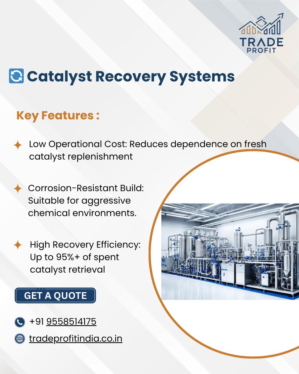 _TradeProfit_'s tweet image. 🔄 Catalyst Recovery Systems
♻️ Recover expensive metals &amp;amp; reduce waste.

✔️ High ROI ✔️ Green Tech ✔️ Proven Efficiency

📞 +91 9558514175 🌐 tradeprofitindia.co.in

#CatalystRecovery #CleanTech #TradeProfitIndia #ProcessSolutions