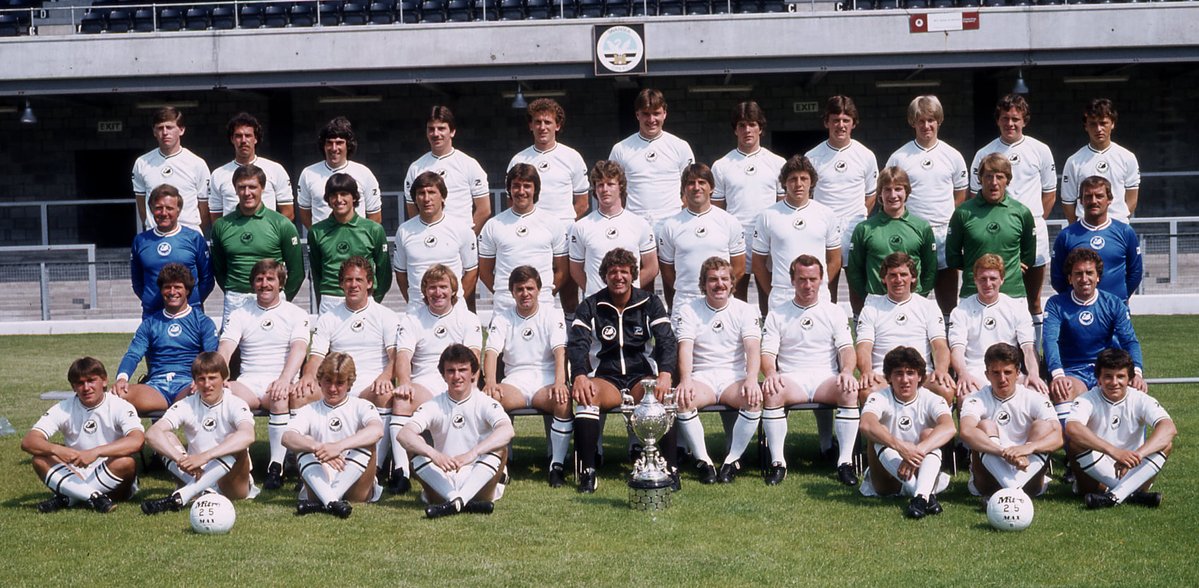 Missed this anniversary yesterday: the greatest squad in the history of the club assemble at the Vetch for this iconic photo-call, 30th July 1981 🦢⚽️