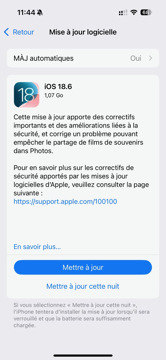 [APPLE] ⚠ Mettez à jour maintenant (iOS/iPadOS 18.6, macOS 15.6…). 
Une faille 0-day critique activement exploitée touche iOS, macOS, etc. Elle permet l’exécution de code à distance via une simple page web.