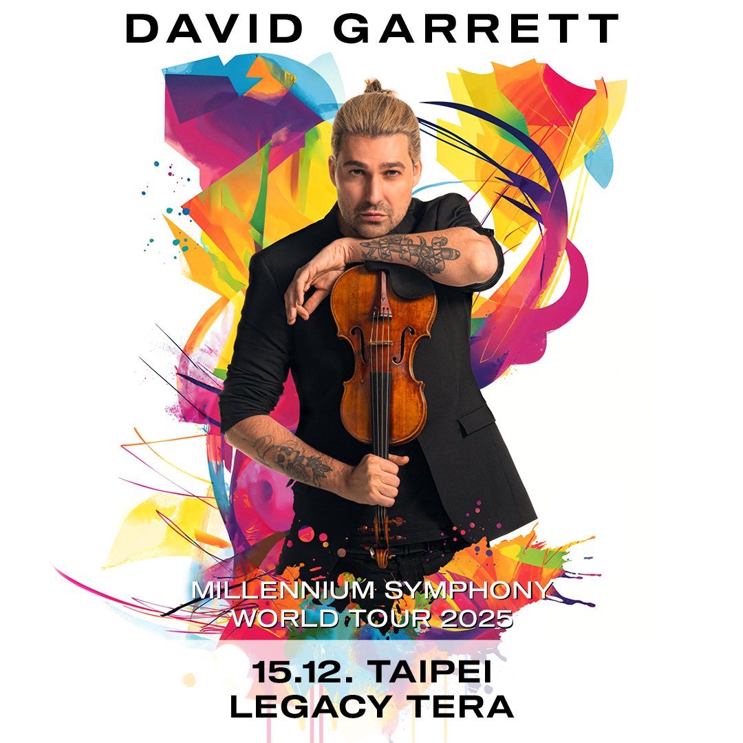 🎻✨ TAIPEI – WE’RE COMING BACK! ✨🎻
I’m excited to announce another concert of our Millennium Symphony World Tour – this time in the vibrant city of Taipei!
Don’t miss it!
📍 Legacy Tera, Taipei
📅 December 15, 2025
Register for ticket-presale here:
livenation.asia/david-garrett-…
