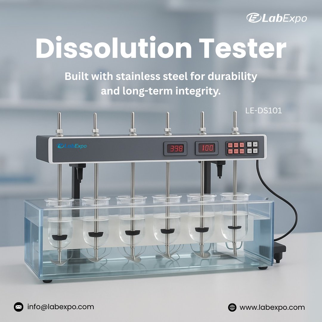 LabExpo_LLC's tweet photo. Dissolution Tester LE-DS101
Features 20–200 r/min speed, 1–999 min timer, LED display, stainless steel build, & six vessels in a single line.
Email: info@labexpo.com
Website: https://t.co/HiDXWt196F
Phone: +1 579 401 0560
#LabExpo
#DissolutionTester
#PharmaTesting https://t.co/OvMI8fMmoS