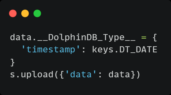 DolphinDB_Comm's tweet image. Need type conversion when uploading data via DolphinDB&apos;s Python API? 

2 ways:
1.Convert within DolphinDB.
2.Use __DolphinDB_Type__ to specify data types.

#DolphinDB #PythonAPI #DataUpload