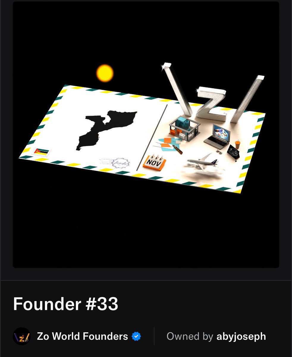 Founder #33
Minted 3 years ago

Time: November (Born 3 Nov 198X)
Culture: Design
Journey: Airplane
Zo: Silver 
Weather: Sunny
I like: Building stuff and drinking coffee

Zo 🛫Zo 🪙 Zo 🩶