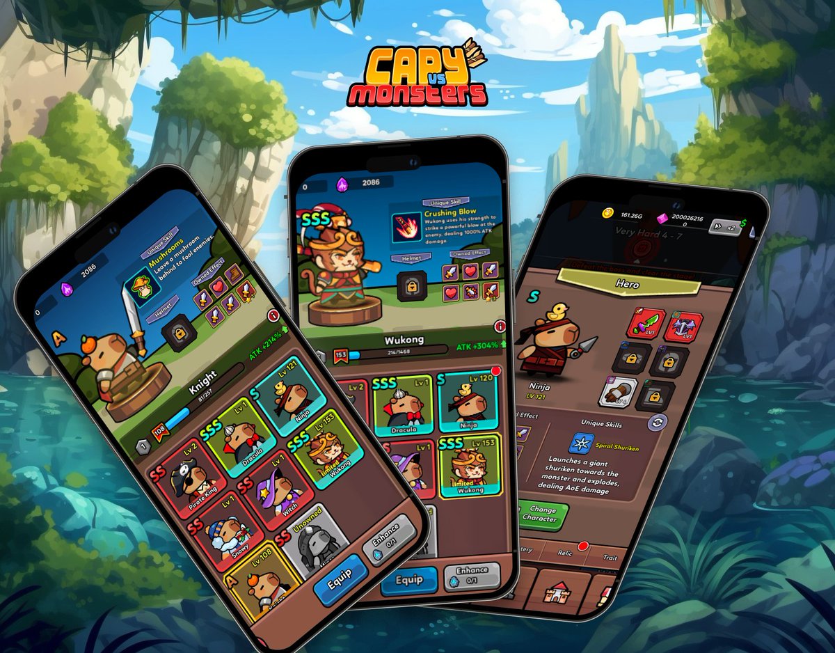 Each Capy is one of a kind!
They come with their own passive skills and unique upgrade paths.

• Boost your progress even when you're idle
• Discover powerful abilities as you level up

Which Capy are you rocking right now? 💬