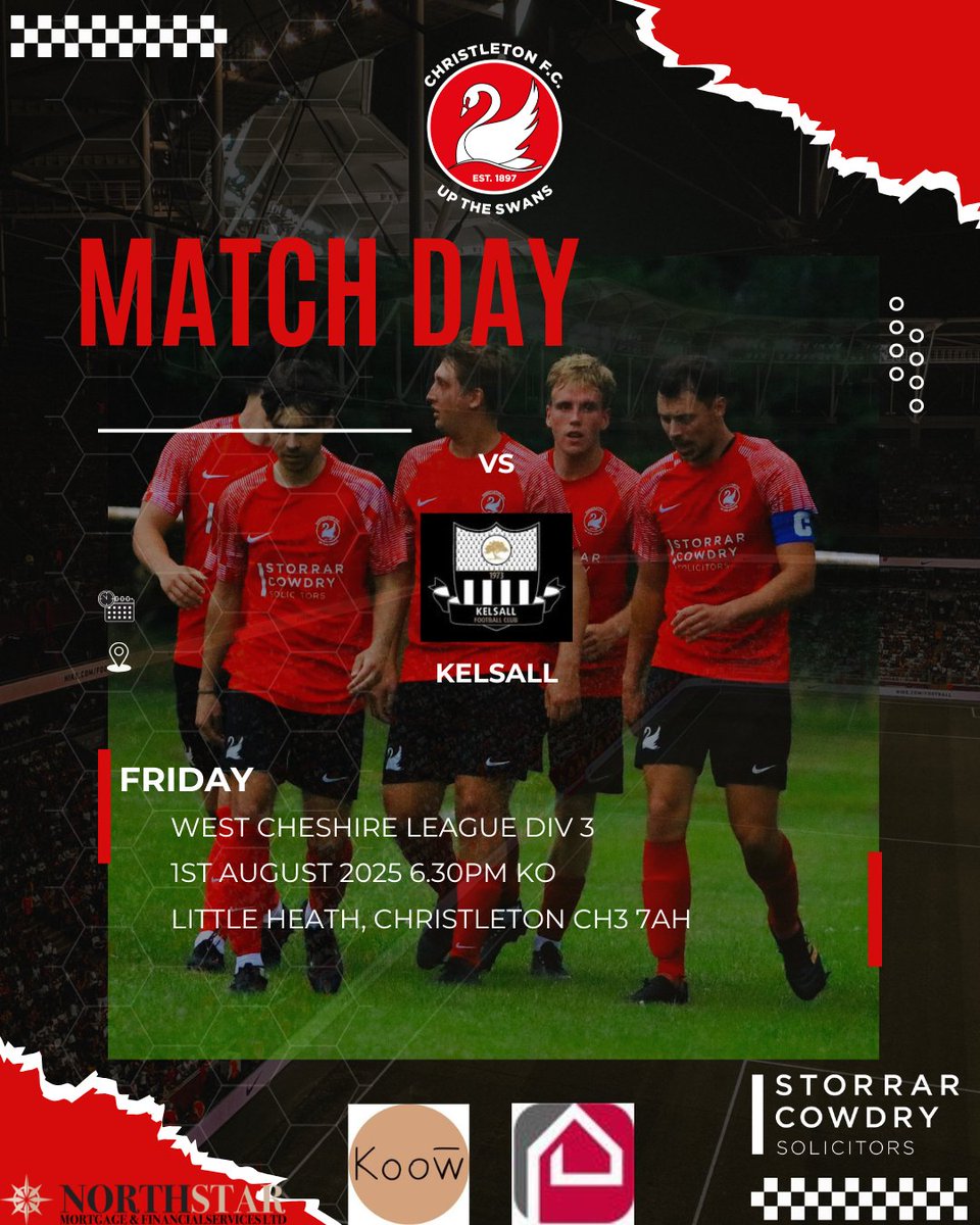 ChristletonFC (@christleton_fc) on Twitter photo Season begins 'proper like' this Friday. Swans host <a href="/KelsallFC/">Kelsall FC</a> at Little Heath. Usual excellent hospitality available in the club house, so why not get down and #SupportLocal
<a href="/WestCheshireLge/">Go2Day West Cheshire League</a> Season begins 'proper like' this Friday. Swans host <a href="/KelsallFC/">Kelsall FC</a> at Little Heath. Usual excellent hospitality available in the club house, so why not get down and #SupportLocal
<a href="/WestCheshireLge/">Go2Day West Cheshire League</a>