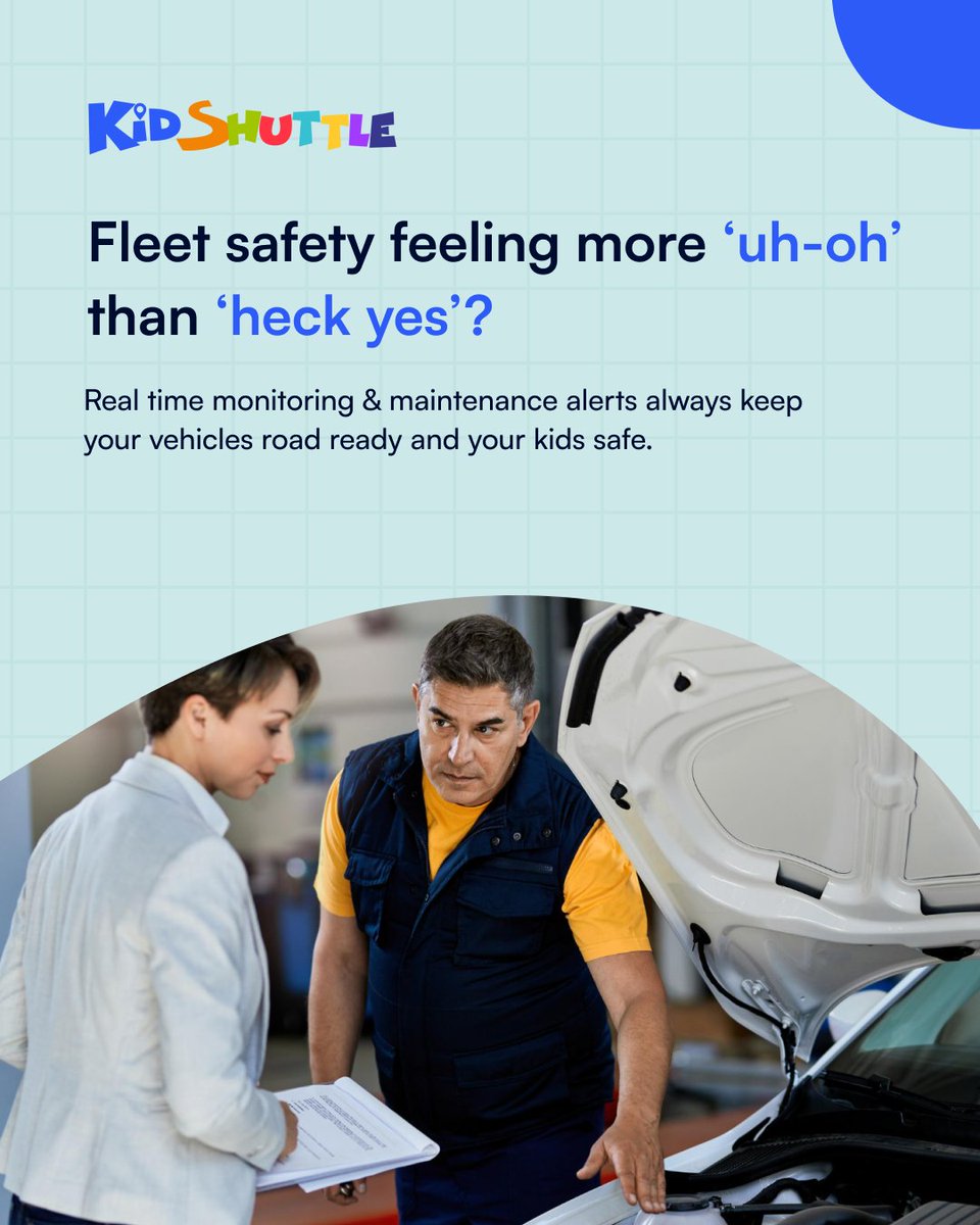 KidShuttleApp's tweet image. Vehicle issues &amp;amp; safety checks don’t need to slow you down.

KidShuttle helps you track vehicle status, get timely alerts &amp;amp; stay ready for every trip.

Keep your vehicles safe &amp;amp; your trips on track.

Free demo: kidshuttleapp.com/Contact-Page

#StudentTransportationSoftware #KidShuttle