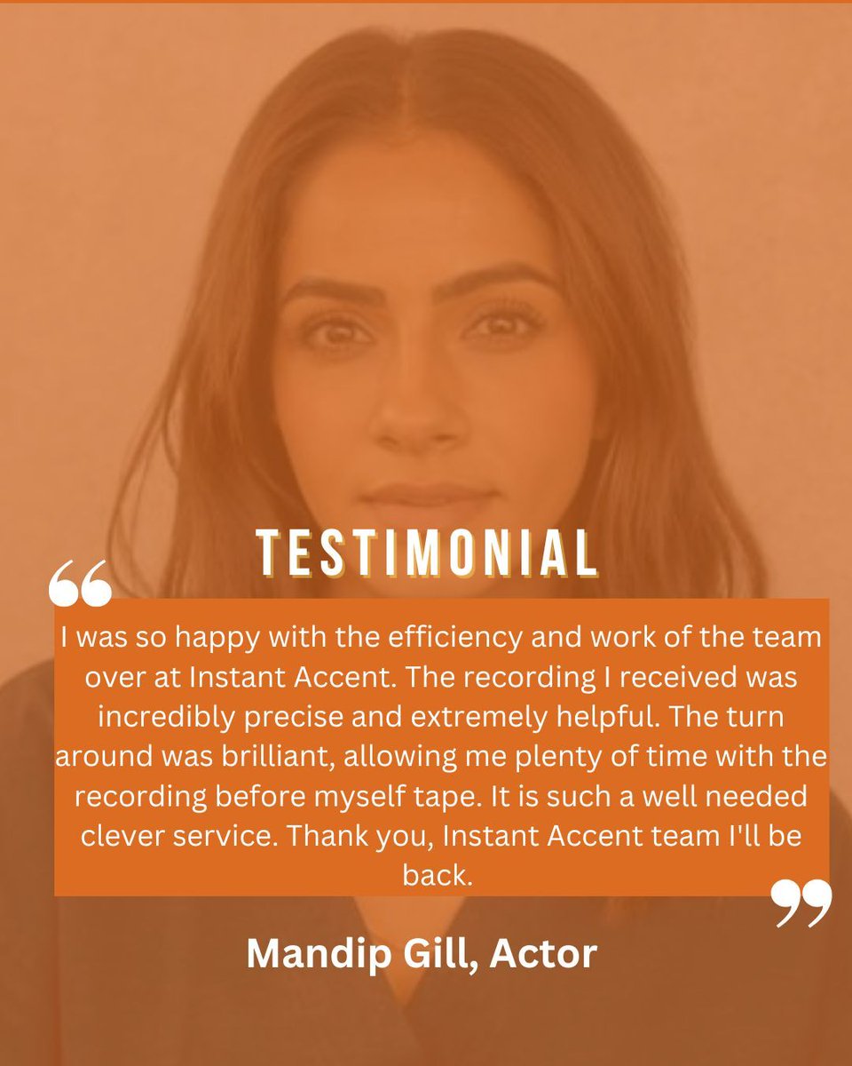 Another lovely ⚡ TESTIMONIAL⚡  - this time from the talented 🔥 Mandip Gill.🔥  

We still get a buzz every time we can connect with a new actor on their audition journey. 

Remember we are here (pretty much 24/7) to help with any last minute requests. 🕐