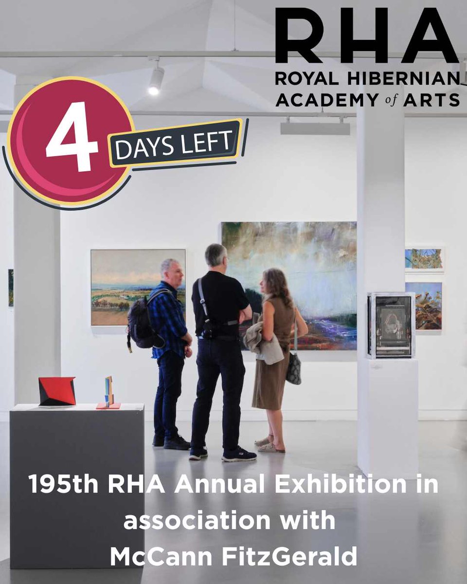 Just FOUR days remaining to view the 195th RHA Annual Exhibition in association with McCann FitzGerald - it ends this Sunday. 

View the exhibition online at rhagallery.ie 

#RHAAnnual #RHAAnnualExhibition #RHA195 #GoFurther #McCannFitzGerald #AlwaysFreeAdmission