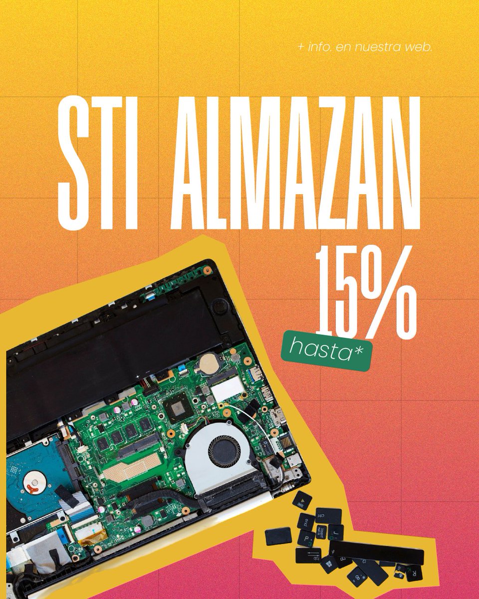 🔧 Hasta un 15% menos en STI Almazán (<a href="/sti/">Sami Tikka</a>.almazan) con tu Carné Joven 💥

💻 Reparaciones y mantenimiento tech con descuentos en Soria 😎

¡Y no te olvides del Carné Joven! 😉

#CarnéJovenCYL #Descuentos #Soria #STIAlmazán