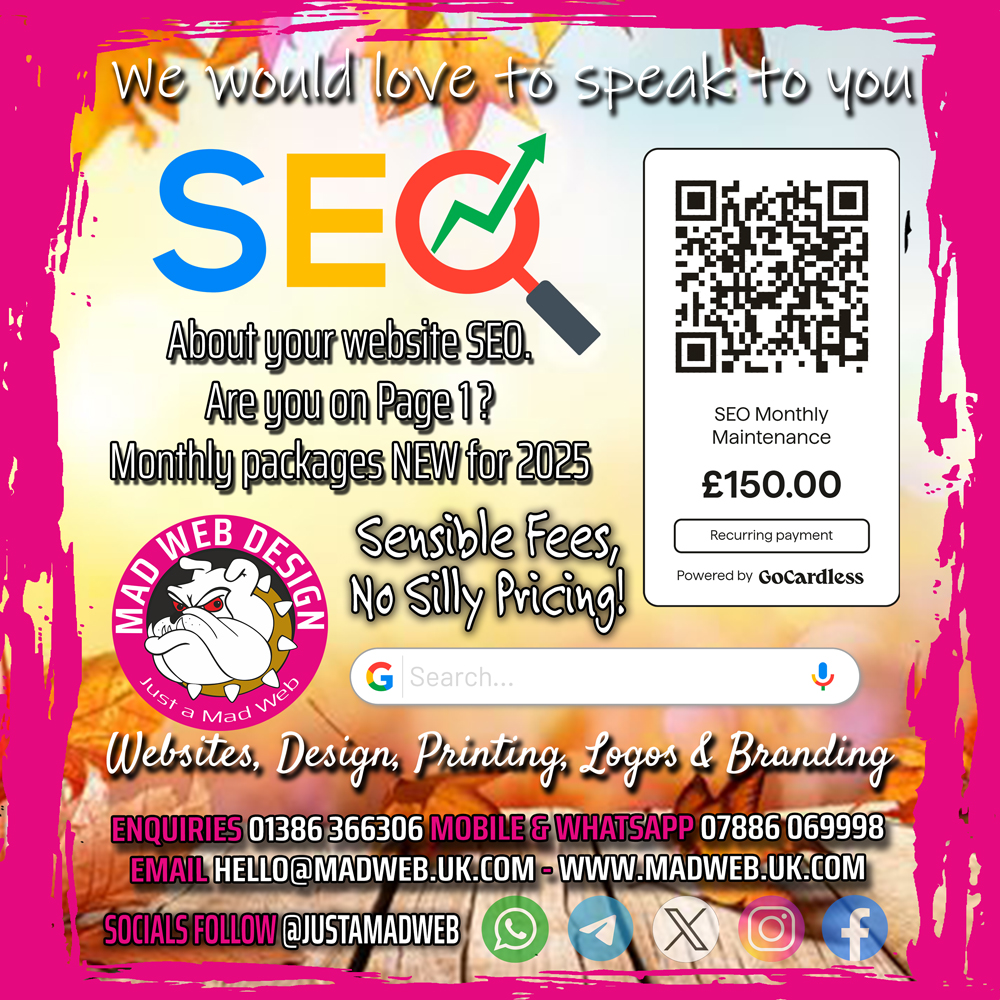 Mad Web Design (@justamadweb) on Twitter photo 🗣️Mad Web Design can help with your SEO✔
📋Move your website up the rankings
📆Website Design, Hosting & SEO in Evesham can be paid by D/D
☎️01386 366306
📩hello@madweb.uk.com
🗣️Check Junk/Spam email daily
🌐madweb.uk.com/2025/01/08/seo… 🗣️Mad Web Design can help with your SEO✔
📋Move your website up the rankings
📆Website Design, Hosting & SEO in Evesham can be paid by D/D
☎️01386 366306
📩hello@madweb.uk.com
🗣️Check Junk/Spam email daily
🌐madweb.uk.com/2025/01/08/seo…