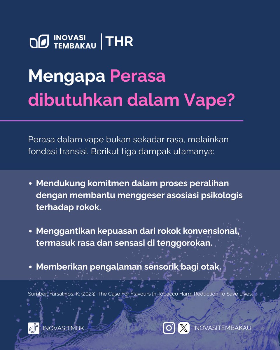 Kenapa perasa vape penting? Ternyata, perasa di vape bukan hanya zat tambahan! 
 
Perasa bantu perokok beralih dari rokok konvensional dengan mengganti kepuasan dari rokok konvensional, sekaligus membawa dampak psikologis bagi pengguna sebelum akhirnya benar-benar berhenti