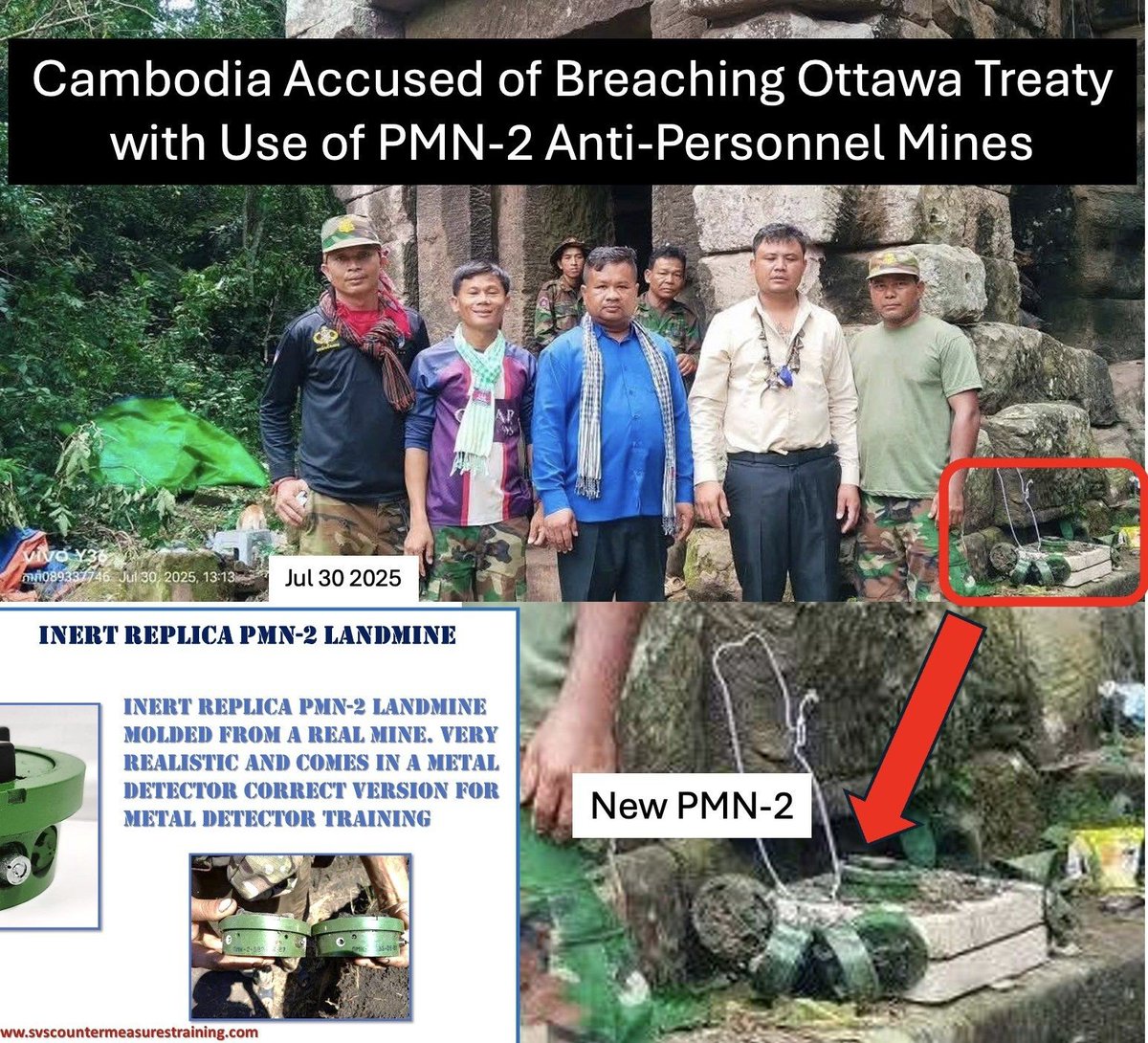 Cambodia Accused of Breaching Ottawa Treaty with Use of PMN-2 Anti-Personnel Mines ‼️

Cambodia Accused of Breaching Ottawa Treaty with Use of PMN-2 Anti-Personnel Mines ‼️
#TruthFromThailand
