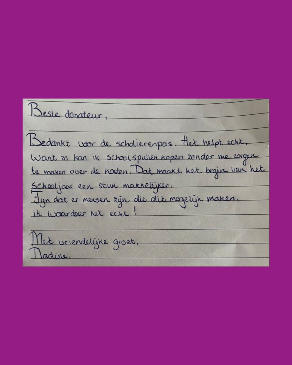 Armoedefonds (@armoedefonds) on Twitter photo Nadine kan door de schoolspullenactie eindelijk schoolspullen kopen. Daarvoor stuurt ze een persoonlijk bedankje naar ons en alle donateurs.
๐๐ฎ๐ฎ๐ ๐ต๐ถ๐ฒ๐ฟ ๐ฒ๐ฒ๐ป ๐น๐ถ๐ฒ๐ณ ๐ฏ๐ฒ๐ฟ๐ถ๐ฐ๐ต๐๐ท๐ฒ ๐๐ผ๐ผ๐ฟ ๐ก๐ฎ๐ฑ๐ถ๐ป๐ฒ achter.
#schoolspullenactie #armoede #armoedefonds #helpmee Nadine kan door de schoolspullenactie eindelijk schoolspullen kopen. Daarvoor stuurt ze een persoonlijk bedankje naar ons en alle donateurs.
๐๐ฎ๐ฎ๐ ๐ต๐ถ๐ฒ๐ฟ ๐ฒ๐ฒ๐ป ๐น๐ถ๐ฒ๐ณ ๐ฏ๐ฒ๐ฟ๐ถ๐ฐ๐ต๐๐ท๐ฒ ๐๐ผ๐ผ๐ฟ ๐ก๐ฎ๐ฑ๐ถ๐ป๐ฒ achter.
#schoolspullenactie #armoede #armoedefonds #helpmee