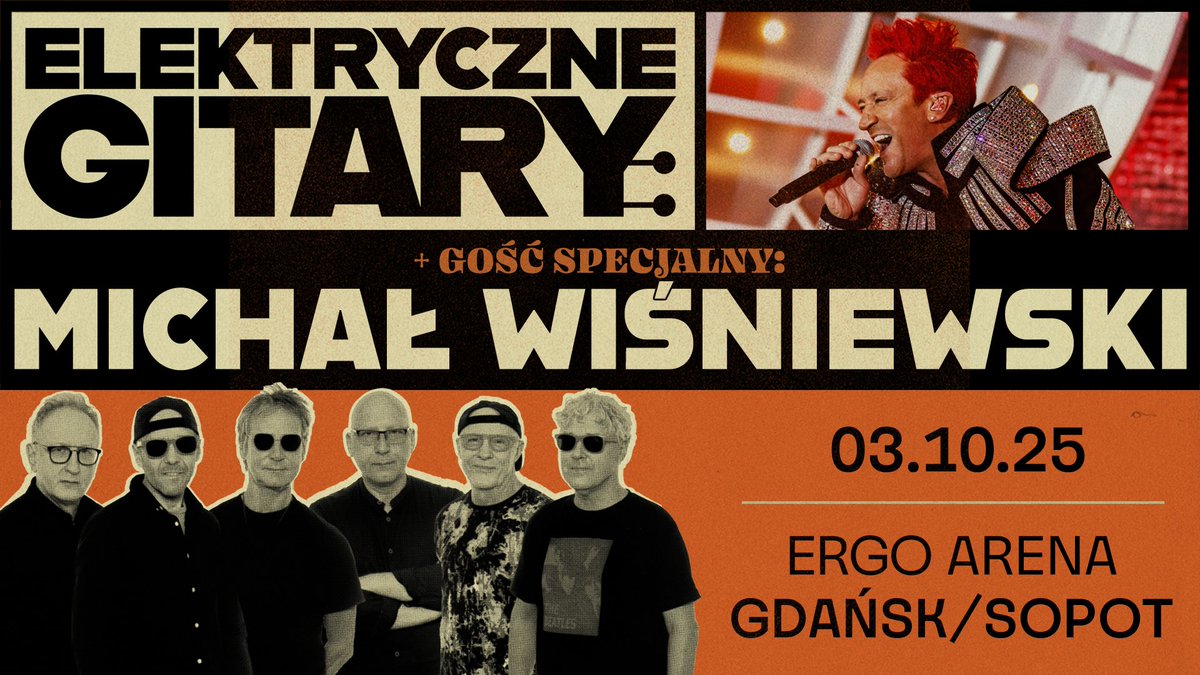 Półmetek wakacji to dobry moment, żeby sprawdzić, jakie letnie hity towarzyszyły nam będą koncertową jesienią.  🎸 W kalendarzu ERGO ARENY m. in. koncert Elektrycznych Gitar ze specjalnym udziałem Michała Wiśniewskiego. 😄 BILETY ➡️ ergoarena.pl/wydarzenia-lis… #TwojeMiejsceRozrywki