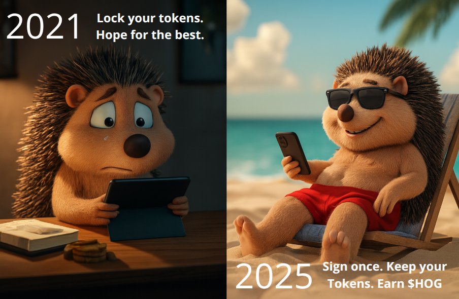 2021: Lock your tokens, and hope for the best.
2025: Sign once, keep your coins, and instantly earn $HOG.

Rewards are boosted, time is ticking, and once it fills, it’s gone.
This is the moment early actually means something.

Every hour counts, claim your spot NOW:
