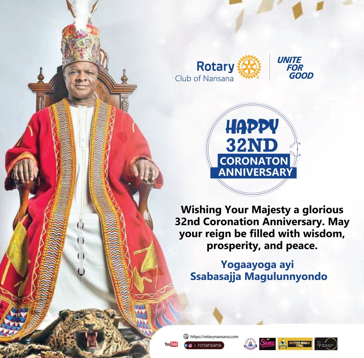 🌟 The Rotary Club of Nansana is joining with both Buganda and Uganda's population to celebrate His Majesty the King of Buganda on his 32nd coronation 🎉 We appreciate the kingdom under his leadership for backing humanitarian initiatives that reflect Rotary's core activities 🌿💖