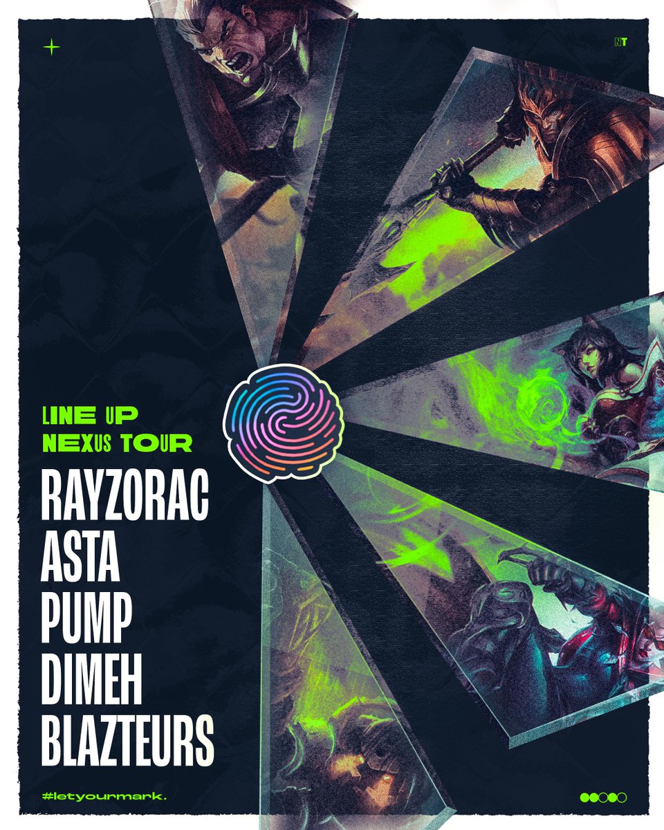 Ils sont prêts à affronter les défis qui les attendent 🏹

Notre roster League of Legend pour la suite du Nexus Tour 2025 : 

🇧🇪 <a href="/Rayzorac/">ZORAC 🇧🇪</a>
🇫🇷 <a href="/AstaL0L/">Asta</a>  
🇧🇪 <a href="/pumpyblo/">p</a> 
🇧🇪 <a href="/Dimeh_AD/">Jagaaaan</a> 
🇫🇷 <a href="/Blazteurs/">Blazteurs</a> 

💼 <a href="/Jossn1_/">Colors Joss</a> 
🧠 <a href="/Coach_Walide/">Edilaw - Coach Walide</a> 
 
#LetYourMark 🖌️