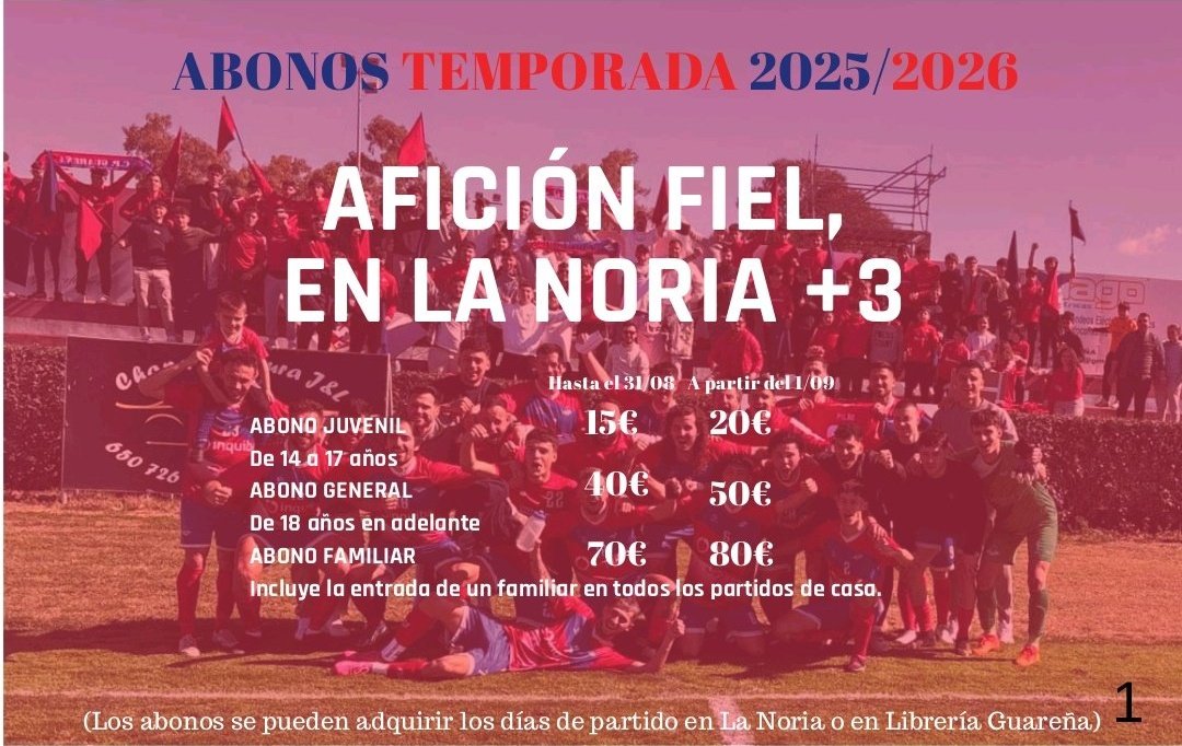 CPGuarena's tweet photo. ¡La temporada 2025/2026 ya está en marcha!
💥 Hazte socio del CP Guareña y vive cada partido como si fuera el primero.

📅 A partir del 1 de agosto puedes recoger tu carnet de abonado en:
📚 Librería Guareña
⚽ La Noria, los días de partido

🗣️ ¡Tu apoyo es nuestra fuerza! https://t.co/mpqb6mp8FM