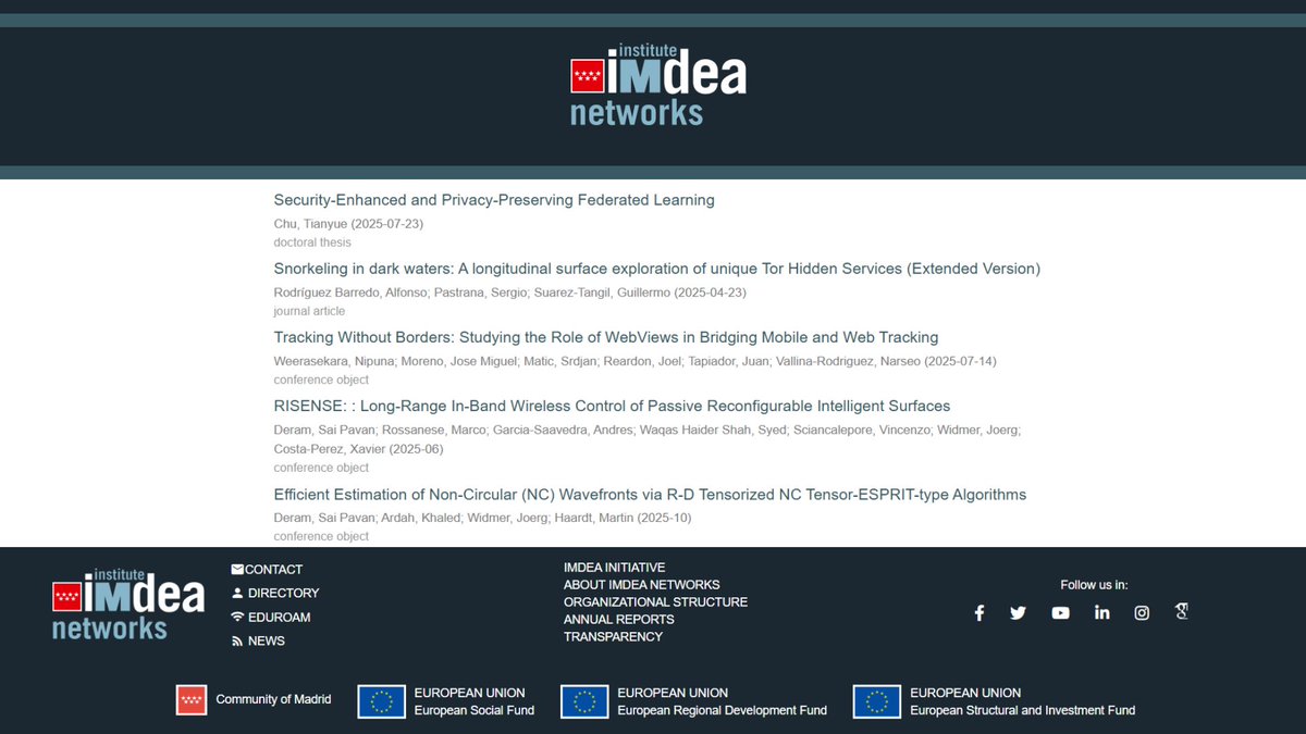 📚 Explore the frontiers of knowledge with our extensive collection of cutting-edge scientific publications.

New research on ➡️ AI, smart wireless networks, 5G, 6G, privacy and cybersecurity, and much more.

Dive into our repository here 👉 dspace.networks.imdea.org