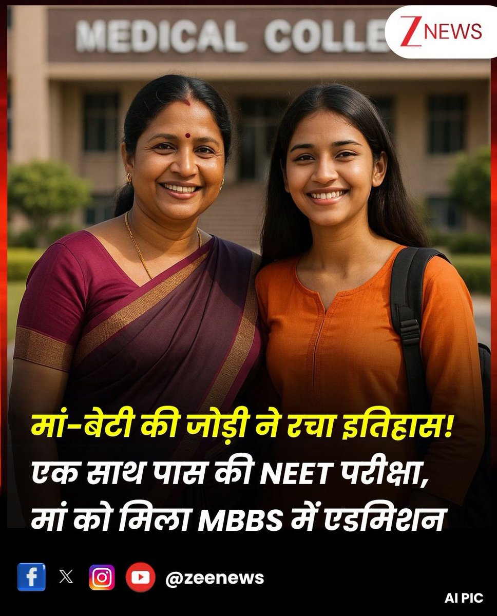 मां बेटी ने रचा इतिहास एक साथ पास की NEET परीक्षा
हम बात कर रहे हैं तमिलनाडु की एक 49 वर्षीय फिजियोथेरेपिस्ट अमुथवल्ली मणिवन्नन और उनकी बेटी संयुक्ता की, जिन्होंने एक साथ नीट प्रवेश परीक्षा को पास कर लिया है
