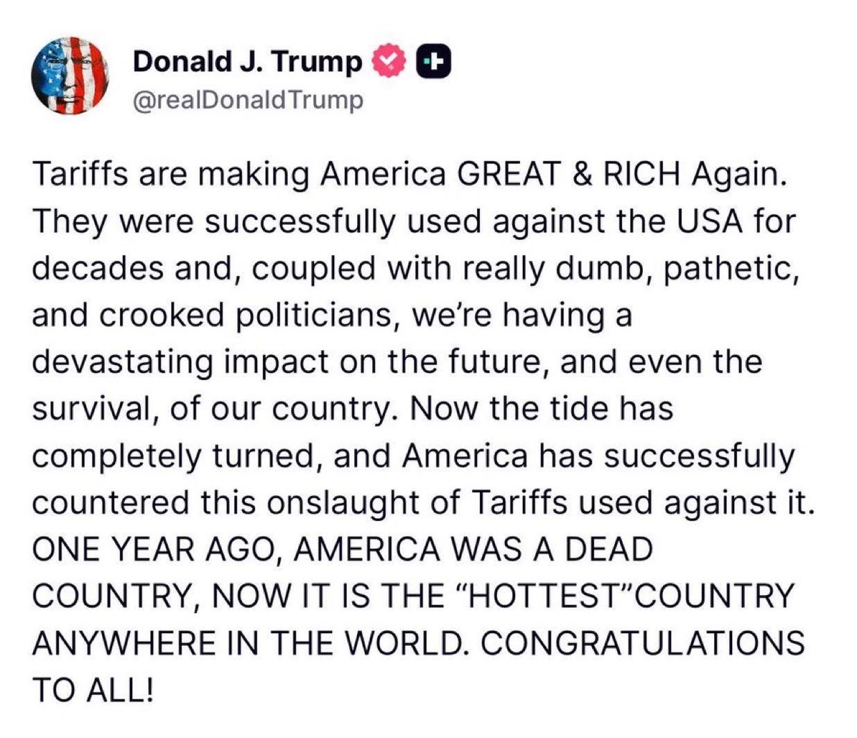 President Trump just said his tariffs have completely turned the tide. 

He was right all along.

Like Always 🇺🇸