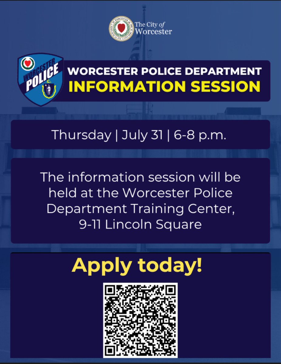 If you’re thinking about becoming a Worcester police officer, join us at our information session TONIGHT.
