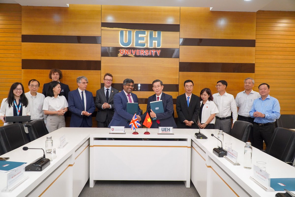 UKinVietnam's tweet photo. University of Economics HCMC signed an MOU with the University of Leicester following the success of the joint doctoral program implemented since 2021, with aim to deepen cooperation in training, research and sustainable academic exchange.

#GREATEducation #ThursdayTrade https://t.co/WX0rBs3jiH