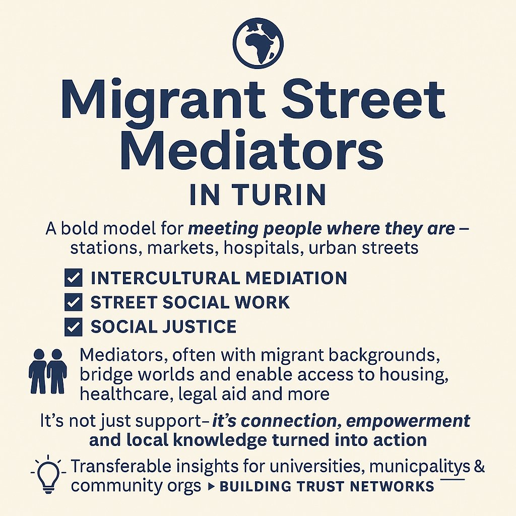 Global-ANSWER (@globalanswer_) on Twitter photo 🌍 Migrant Street Mediators in Turin: a bold model for meeting people where they are stations, markets, hospitals, urban streets.
🗺️ A model for urban inclusion from the ground up.
🔗 Learn more via <a href="/GlobalANSWER_/">Global-ANSWER</a> proyectos.ugr.es/global-answer/… 🌍 Migrant Street Mediators in Turin: a bold model for meeting people where they are stations, markets, hospitals, urban streets.
🗺️ A model for urban inclusion from the ground up.
🔗 Learn more via <a href="/GlobalANSWER_/">Global-ANSWER</a> proyectos.ugr.es/global-answer/…