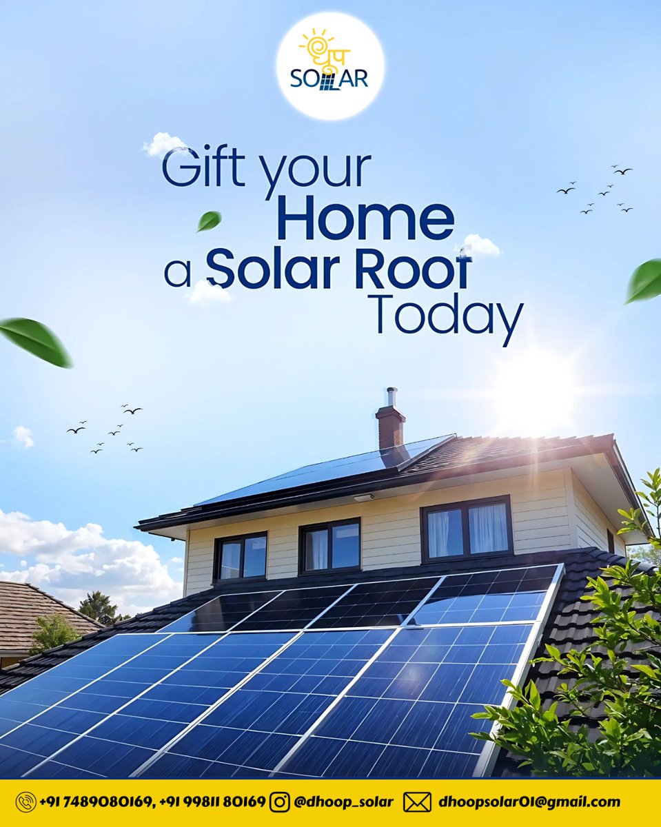 ☀️ Gift your Home a Solar Rooftop Today!
Switch to clean energy with Dhoop Solar – Because your home deserves the sun!
.
Visit Us: dhoopsolar.in
.
#DhoopSolar #solar #SolarEnergy #FreeElectricity #GoGreen #SolarSavings #GreenEnergy #SolarPower #SustainableLiving