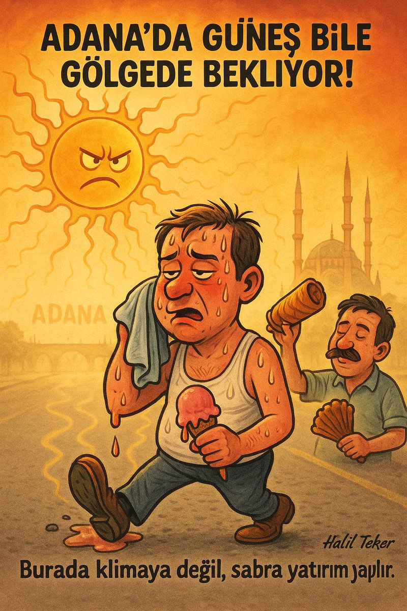 HalilTEKER12's tweet photo. Adana sıcağı öyle bir şey ki... Güneş bile “bi gölgeye geçeyim” diyor! 😅
Klima değil sabır testi bu.
#AdanaSıcağı #BunalmaSeviyesi100 #HalilTeker https://t.co/hBpMVxiXOo