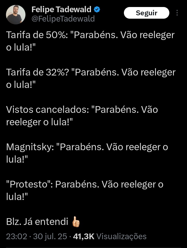 No fim das contas, a isentosfera e direita chorona querem o Pinga no Planalto até ele cantar para subir (ou descer).