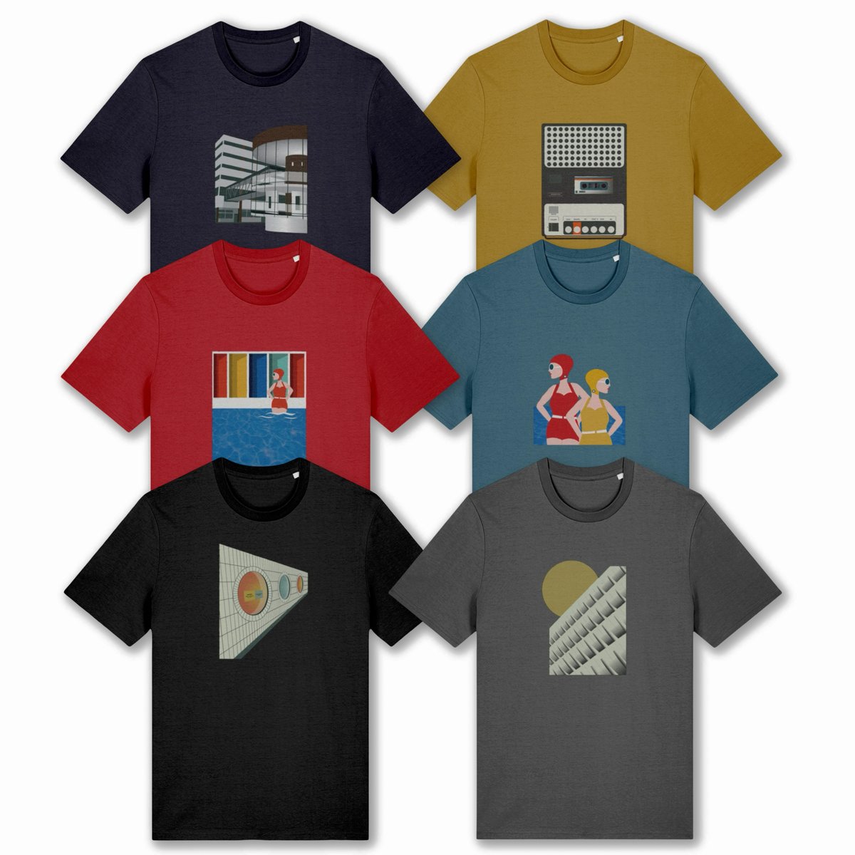 GailMyerscough's tweet photo. Six new T-shirt designs now available on my website  https://t.co/yBa7gT40If 
Preston Bus Station 
Cassette Recorder 
Lido Lady 
Lido Style 
El Greco 
Blackburn Spiral https://t.co/ea5aDBMscb