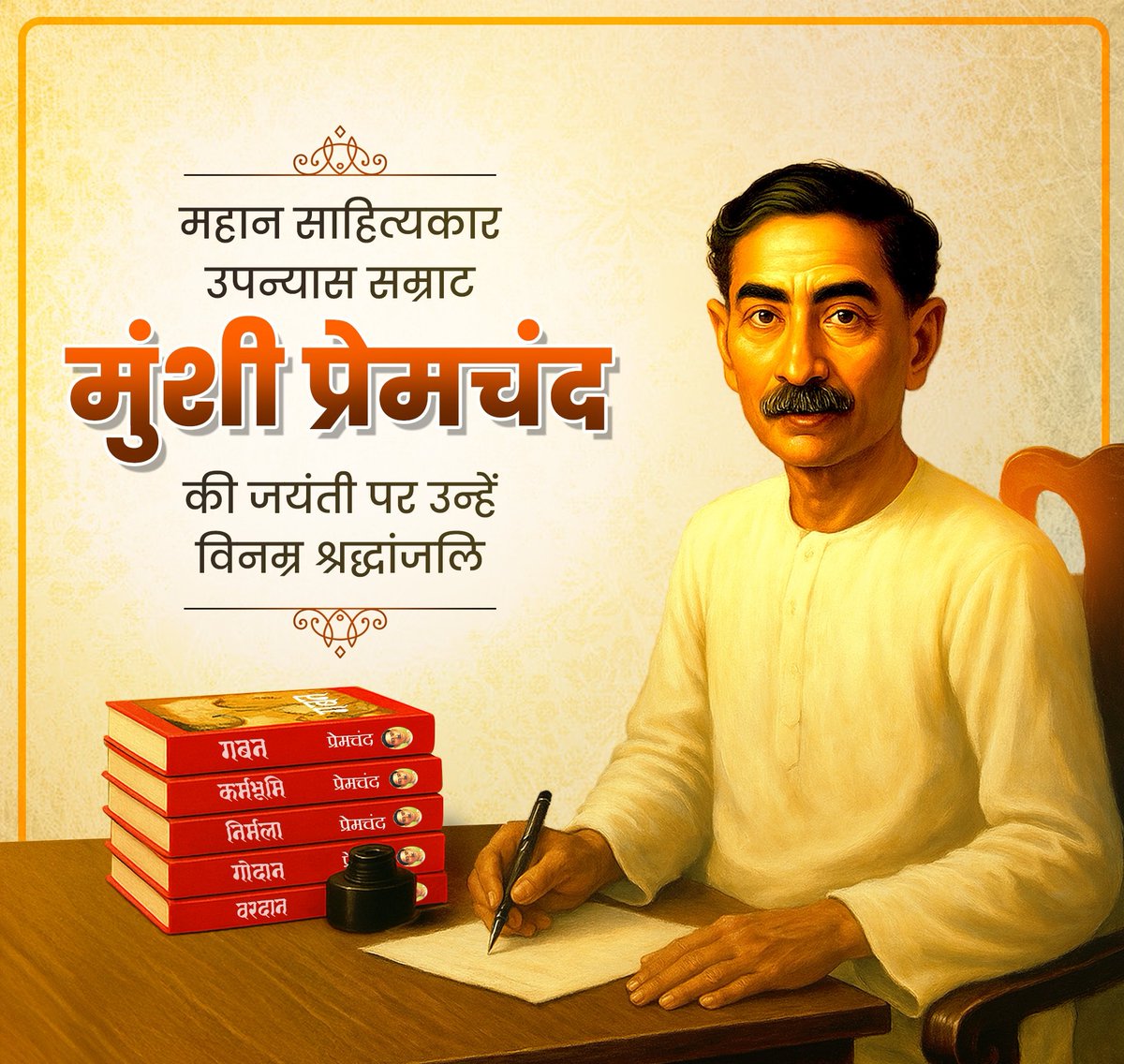 लोक-मन की वेदना श्रमजीवी समाज की पीड़ा और सामाजिक यथार्थ को निर्भीकता एवं संवेदनशीलता के साथ स्वर देने वाले महान साहित्यकार उपन्यास सम्राट #मुंशी_प्रेमचंद_जी_की_जयंती पर उन्हें विनम्र श्रद्धांजलि
आपकी कालजयी रचनाएं आज भी अन्याय के विरुद्ध बदलाव के पक्ष में विचार बनकर जीवंत हैं।