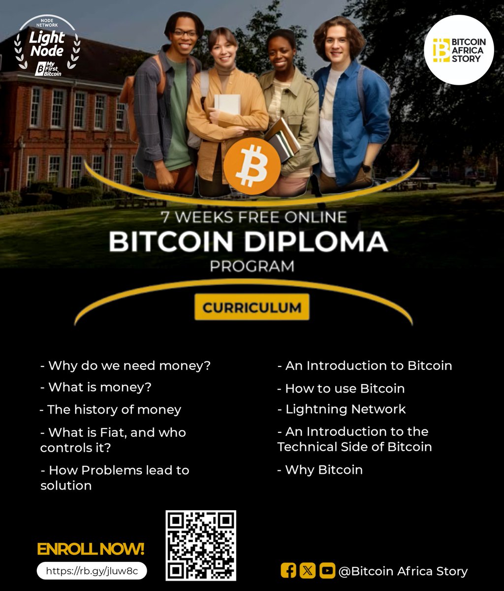 Bitcoin Africa Story (@story_bitcoin) on Twitter photo 🚀 COHORT 5 INTAKE IS HERE!
Registration is officially open for Cohort 5 of our Bitcoin Diploma Program, in collaboration with <a href="/MyfirstBitcoin_/">Mi Primer Bitcoin</a>.
Whether you're new to Bitcoin or already experienced and eager to empower others, this free 7-week online program will deepen your 🚀 COHORT 5 INTAKE IS HERE!
Registration is officially open for Cohort 5 of our Bitcoin Diploma Program, in collaboration with <a href="/MyfirstBitcoin_/">Mi Primer Bitcoin</a>.
Whether you're new to Bitcoin or already experienced and eager to empower others, this free 7-week online program will deepen your