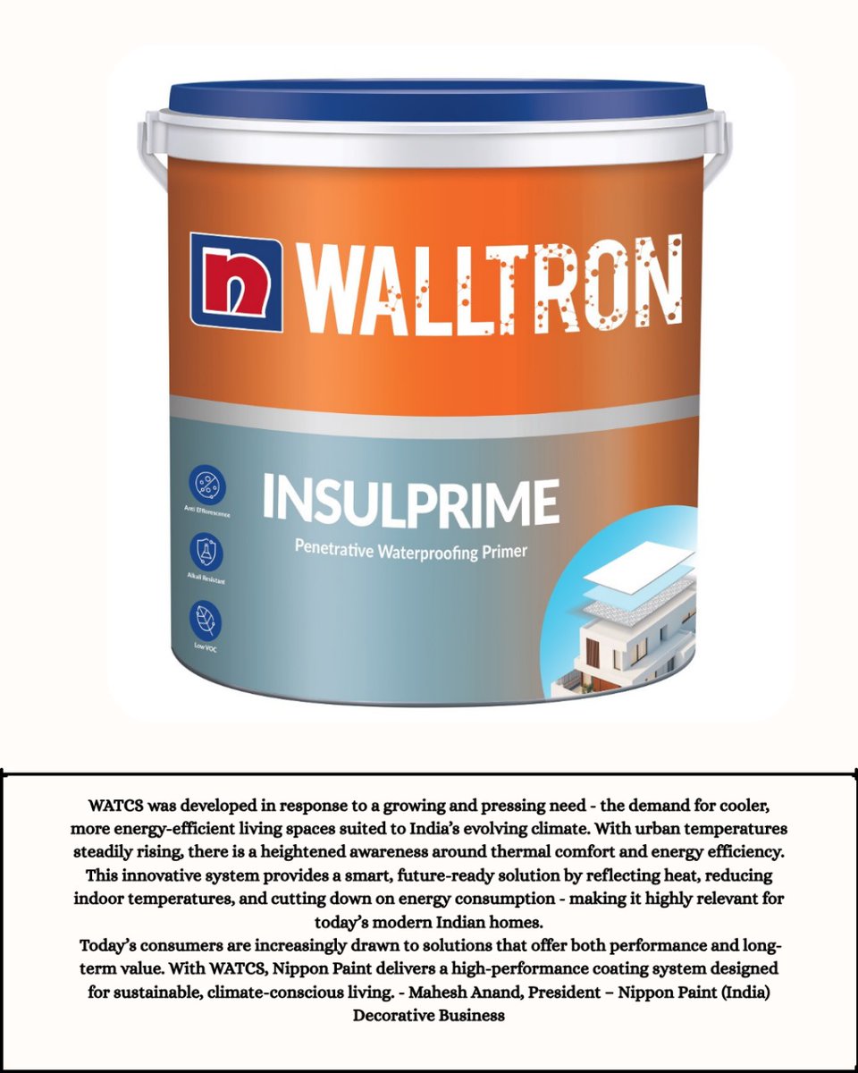 ianddmagazine's tweet image. Spokesperson - Mahesh S Anand, President, Nippon Paint India - Decorative Business.

WATCS was developed in response to a growing and pressing need - the demand for cooler, more energy-efficient living spaces suited to India’s evolving climate.
#Interios #Iandd #Minimalinterior