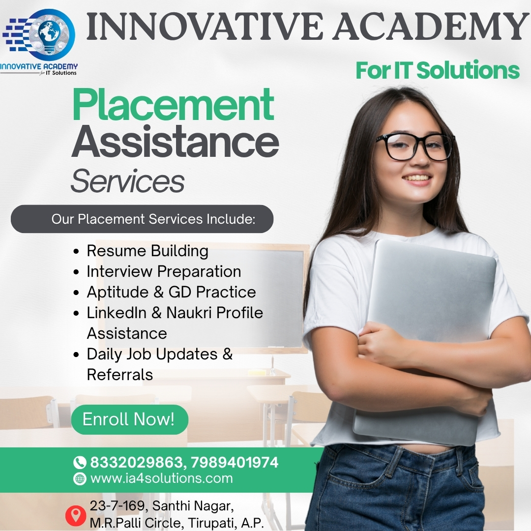 ia4solution's tweet image. 🎓 Looking for job support after graduation
📢 Innovative Academy offers 100% Placement Assistance!
✅ Resume Building
✅ Interview Prep
✅ LinkedIn &amp;amp; Naukri Help
✅ Daily Job Alerts
📞 8332029863 | ia4solutions.com
📍 Tirupati
#PlacementAssistance #CareerSupport #JobReady