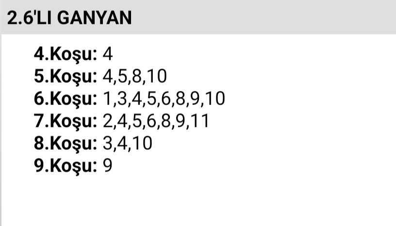 SARATOGA 2. ALTILI GANYAN TAHMİNİM