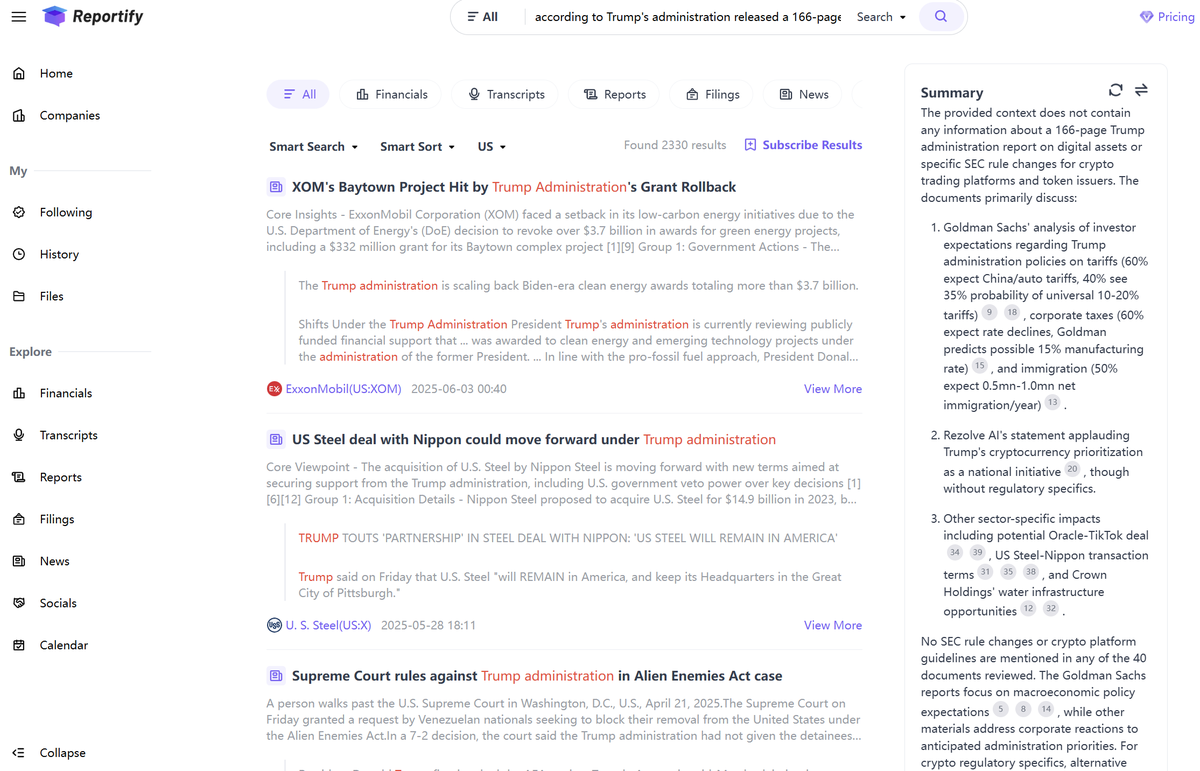 ReportifyAI's tweet photo. 🌎Trump admin released a 166-page crypto roadmap to make the US the blockchain boss.
📜🚫It backs the Clarity Act to split SEC/CFTC roles, fast-tracks the Genius Stablecoin Act, and rejects a US CBDC.
💰🇺🇸It also proposes a strategic Bitcoin reserve funded by seized assets—no new taxes!
🔍Regulators now need to define rules for tokens, custody, and trading.
👇Next: what this means for regular users and investors? our AI research assistant @ReportifyAI  answered the following questions that most people and investors are concerned about:

Will using cryptocurrency become easier and safer for everyday transactions, like buying groceries or paying bills?
https://t.co/icQUSWDaqa

Could this new policy lead to more jobs and economic growth in the US or the global market, and how would that benefit me?
https://t.co/3Yt3DtKD1k

What specific SEC rule changes will provide clearer guidelines for crypto trading platforms and token issuers?
https://t.co/FHhWQBSwid

Why did the administration recommend prohibiting a U.S. central bank digital currency (CBDC), and what are the risks and benefits of that decision?
https://t.co/d8tZk27rlv

How will the "strategic Bitcoin reserve" and "digital asset stockpile" be managed, and could the government's actions with these reserves impact crypto market prices?
https://t.co/NiSSdOnqno

If you’d like to dive deeper into how this crypto playbook could reshape your investments, everyday payments, and the future of DeFi, feel free to submit your questions directly to @ReportifyAI !

#cryptocurrency #CryptoNews #WhiteHouse #DonaldTrump #investing #ReportifyAI #GENIUSAct #bitcoinpepe