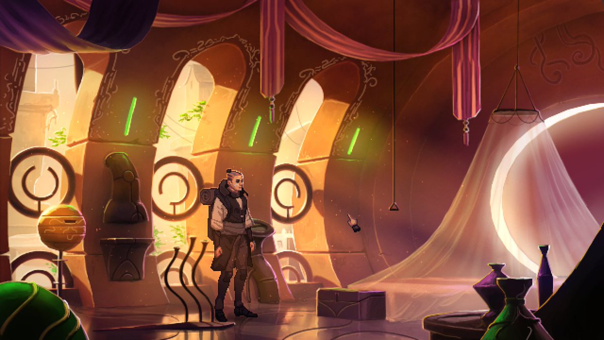 Here's an example of how I'm combining multiple elements that I like from my thumbnail sketches when I'm laying out my full compositions. The scene ended up mainly being a combination of sketches 3 &amp; 4, with little bits of the other sketches thrown in here and there.