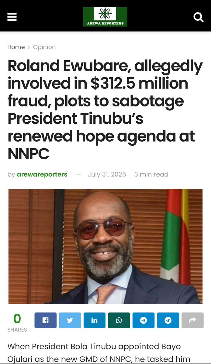 Roland Ewubare was involved $312.5 million fraud, now he's trying to sabotage President Tinubu’s renewed hope agenda at NNPC

When President Bola Tinubu appointed Bayo Ojulari as the new GCEO of NNPC, he tasked him with implementing the bold mission of reposition the national oil