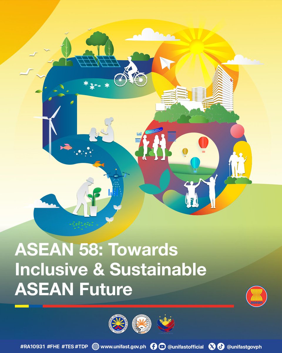 𝗔𝗦𝗘𝗔𝗡 𝘁𝘂𝗿𝗻𝘀 𝟱𝟴!  We join the 10-member nations of the Association of Southeast Asian Nations in celebrating its 58th founding anniversary this August 8, with the theme "Towards Inclusive &amp; Sustainable ASEAN Future." #ASEANDay #ASEAN58