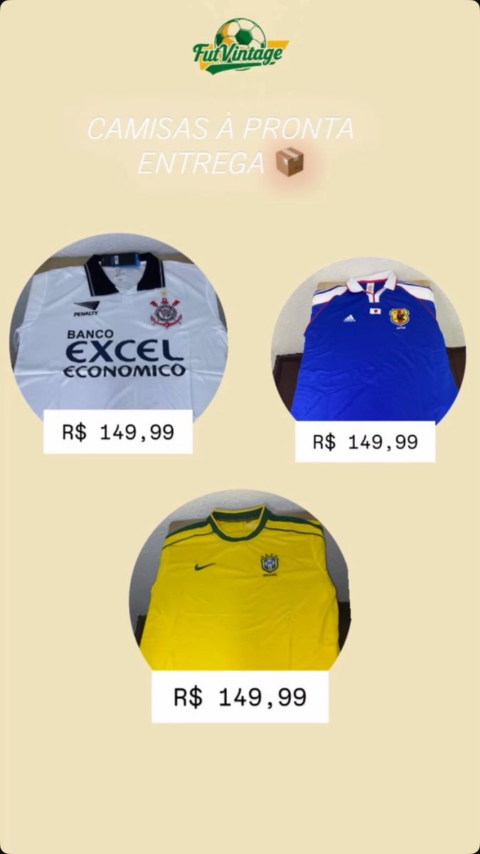 Salve pessoal, depois que quitei do Fortnite comecei a vendar peita de time tanto retro quanto das atuais temporadas. Se você gosta de futebol e procura uma peita de responsa, vem com a fonte. Segue no Instagram instagram.com/futvintageshop… 🫡

Temos algumas opções à pronta entrega 👇🏻