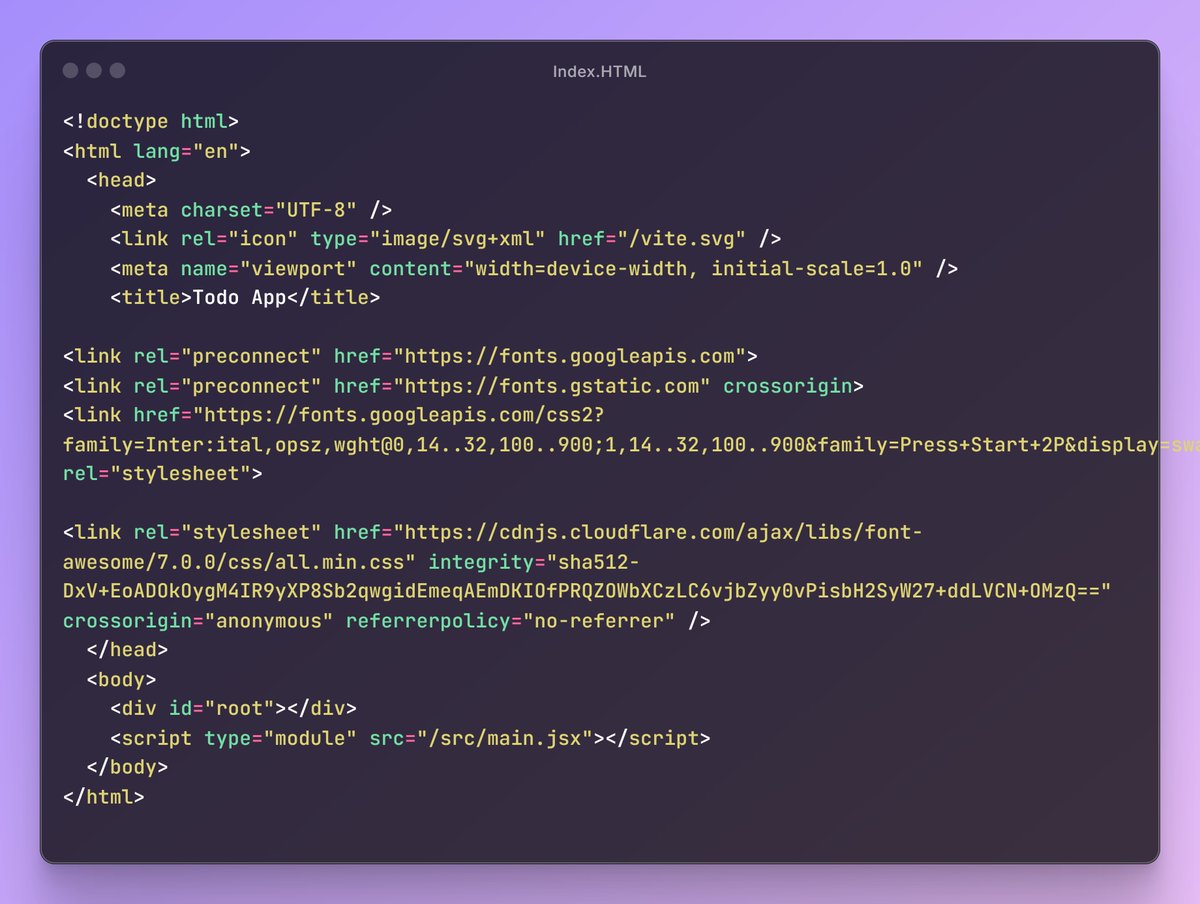 SyntaxTiwari's tweet image. ✅ Built a minimalistic To-Do List with React – because productivity starts with clean code🎯 Track your tasks with style! React-powered To-Do List done right , this is the [Index.CSS and Index.HTML]💻⚡

#ReactDeveloper #100DaysOfCode #ReactJS #ReactLearning #WebDevelopment